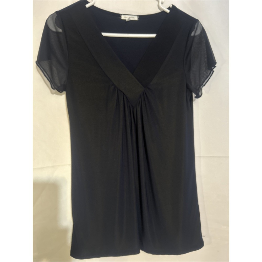 Ava James Women's Navy V-Neck Sheer Short Sleeves Size S
